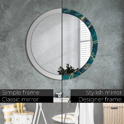 Miroir rond cadre imprimé Marbre vert malachite