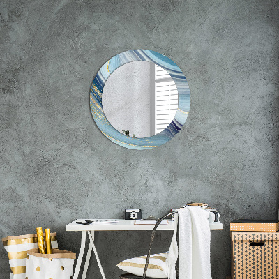 Miroir rond cadre avec impression Marbre bleu