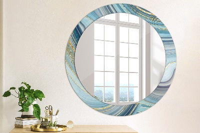 Miroir rond cadre avec impression Marbre bleu