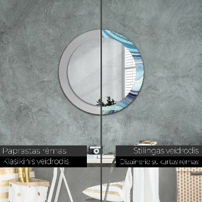 Miroir rond cadre avec impression Marbre bleu