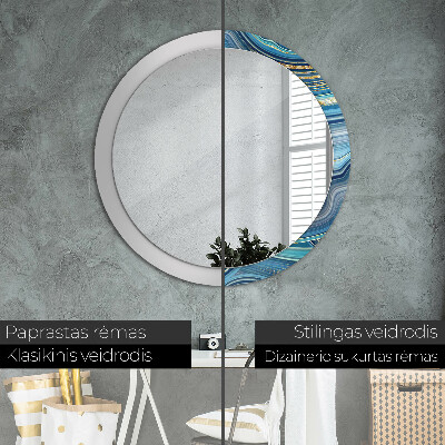 Miroir rond cadre avec impression Marbre bleu