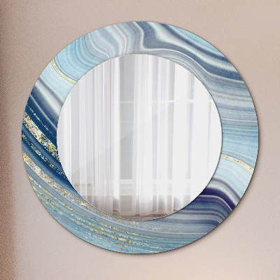 Miroir rond cadre avec impression Marbre bleu