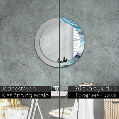 Miroir rond cadre avec impression Marbre bleu