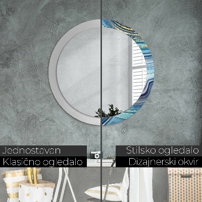 Miroir rond cadre avec impression Marbre bleu