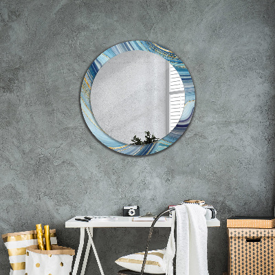 Miroir rond cadre avec impression Marbre bleu