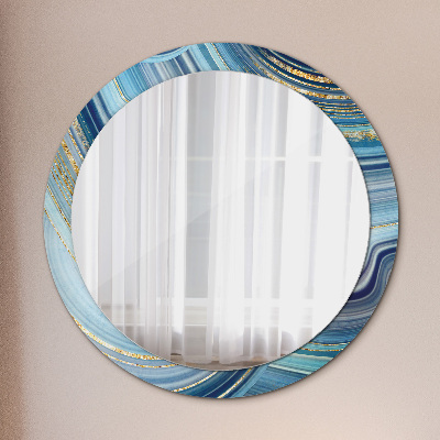 Miroir rond cadre avec impression Marbre bleu