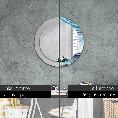 Miroir rond cadre avec impression Marbre bleu