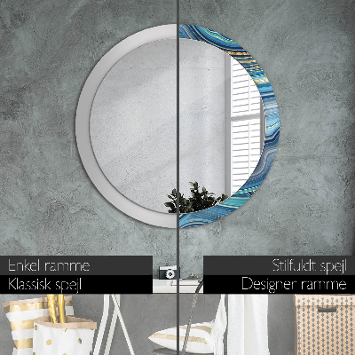 Miroir rond cadre avec impression Marbre bleu