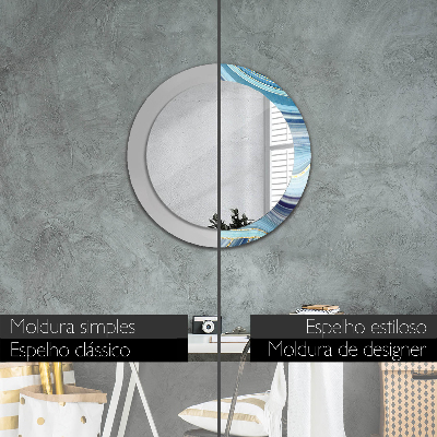 Miroir rond cadre avec impression Marbre bleu