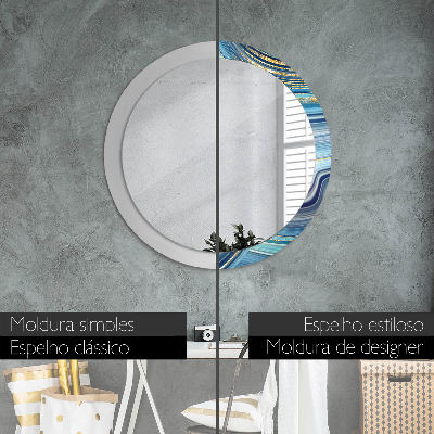 Miroir rond cadre avec impression Marbre bleu