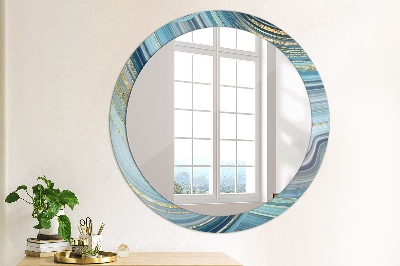 Miroir rond cadre avec impression Marbre bleu