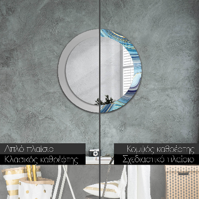 Miroir rond cadre avec impression Marbre bleu