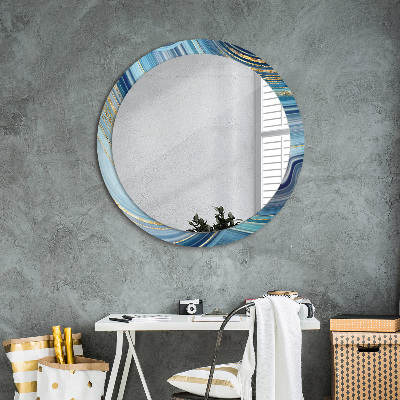 Miroir rond cadre avec impression Marbre bleu