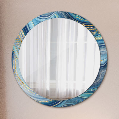 Miroir rond cadre avec impression Marbre bleu