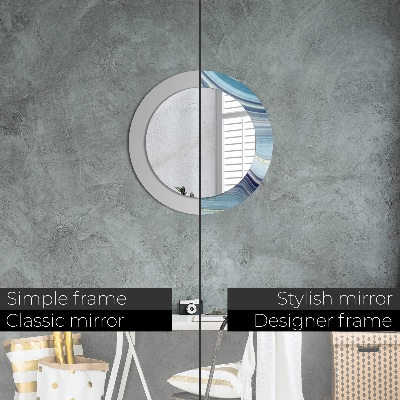 Miroir rond cadre avec impression Marbre bleu