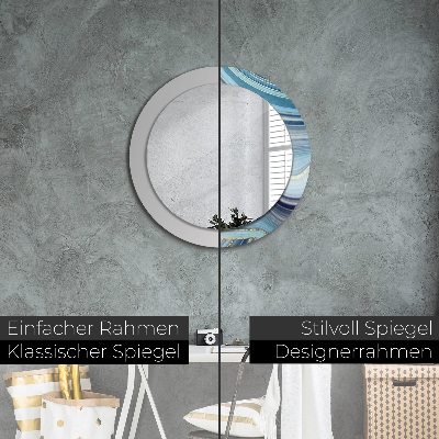 Miroir rond cadre avec impression Marbre bleu