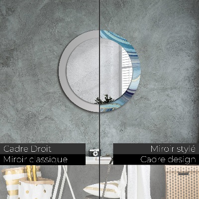 Miroir rond cadre avec impression Marbre bleu