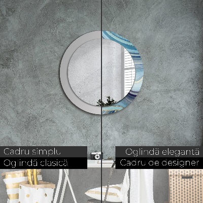 Miroir rond cadre avec impression Marbre bleu