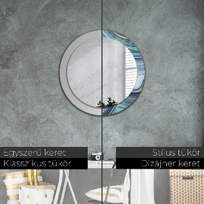 Miroir rond cadre avec impression Marbre bleu