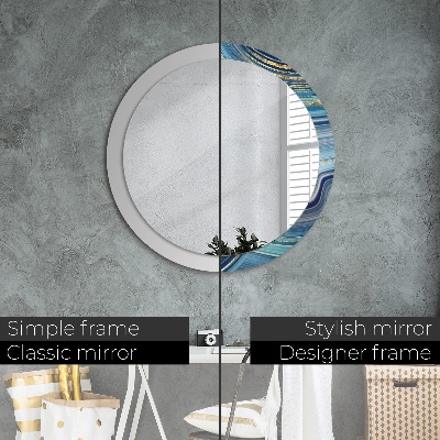 Miroir rond cadre avec impression Marbre bleu