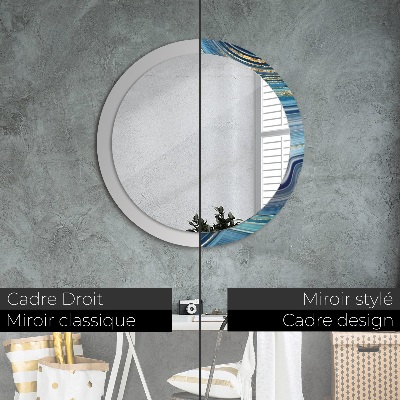 Miroir rond cadre avec impression Marbre bleu