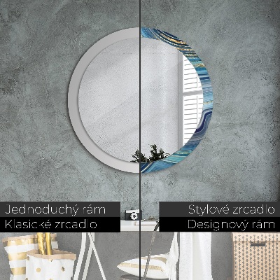 Miroir rond cadre avec impression Marbre bleu