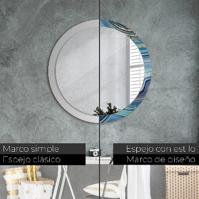 Miroir rond cadre avec impression Marbre bleu