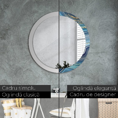 Miroir rond cadre avec impression Marbre bleu