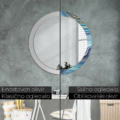 Miroir rond cadre avec impression Marbre bleu