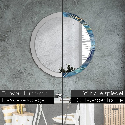 Miroir rond cadre avec impression Marbre bleu