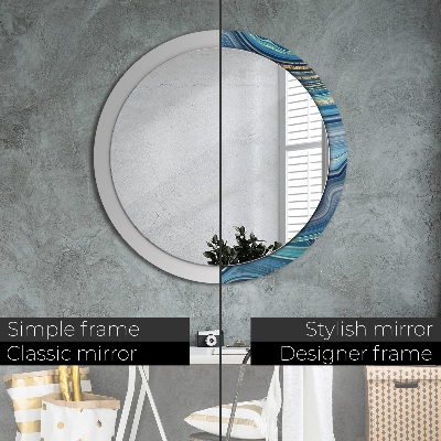 Miroir rond cadre avec impression Marbre bleu