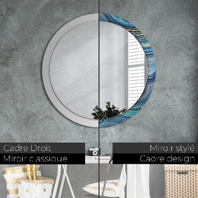 Miroir rond cadre avec impression Marbre bleu