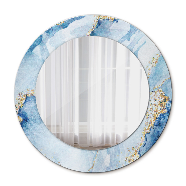 Miroir rond avec décoration Marbre bleu avec or