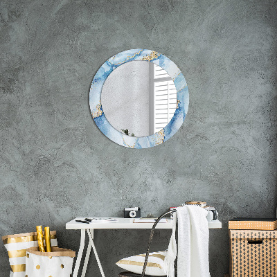 Miroir rond avec décoration Marbre bleu avec or