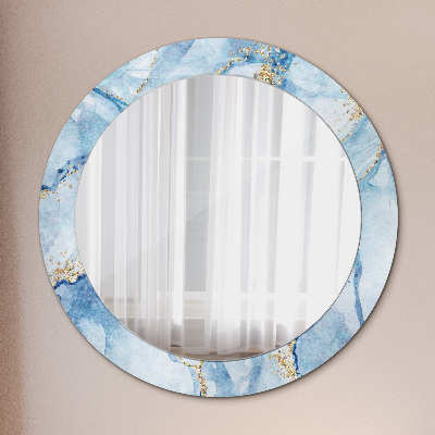 Miroir rond avec décoration Marbre bleu avec or