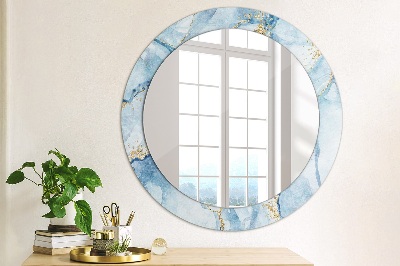 Miroir rond avec décoration Marbre bleu avec or