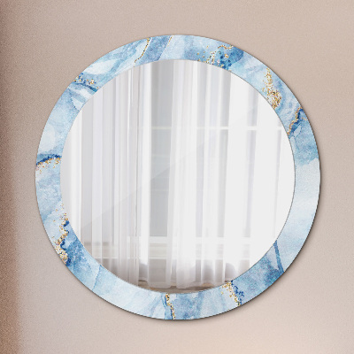 Miroir rond avec décoration Marbre bleu avec or