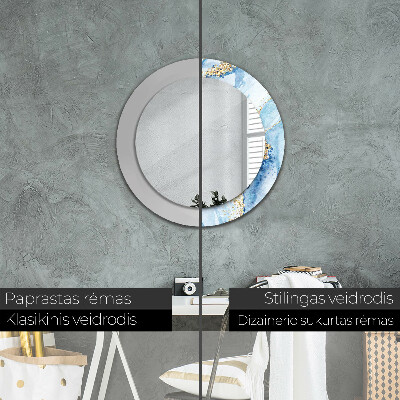 Miroir rond avec décoration Marbre bleu avec or