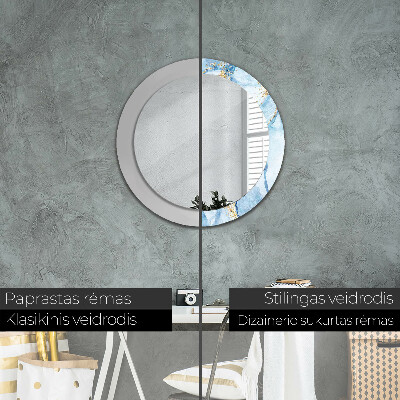 Miroir rond avec décoration Marbre bleu avec or