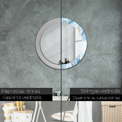 Miroir rond avec décoration Marbre bleu avec or