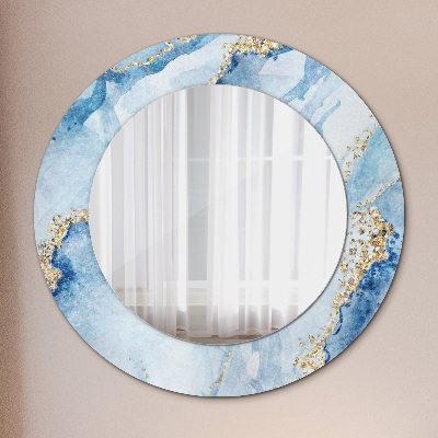 Miroir rond avec décoration Marbre bleu avec or