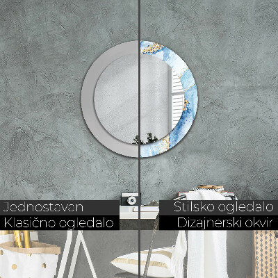 Miroir rond avec décoration Marbre bleu avec or