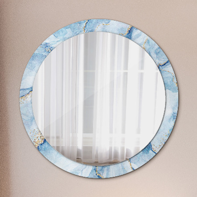 Miroir rond avec décoration Marbre bleu avec or