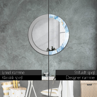 Miroir rond avec décoration Marbre bleu avec or