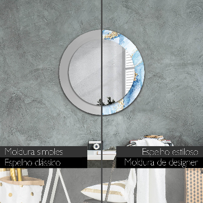 Miroir rond avec décoration Marbre bleu avec or