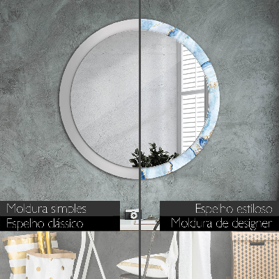 Miroir rond avec décoration Marbre bleu avec or