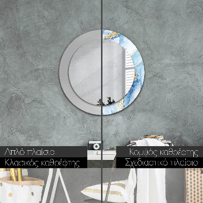 Miroir rond avec décoration Marbre bleu avec or