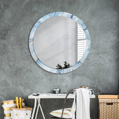 Miroir rond avec décoration Marbre bleu avec or