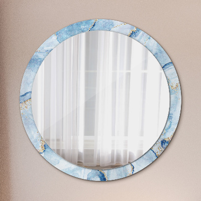 Miroir rond avec décoration Marbre bleu avec or