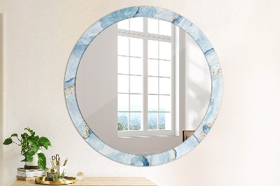 Miroir rond avec décoration Marbre bleu avec or